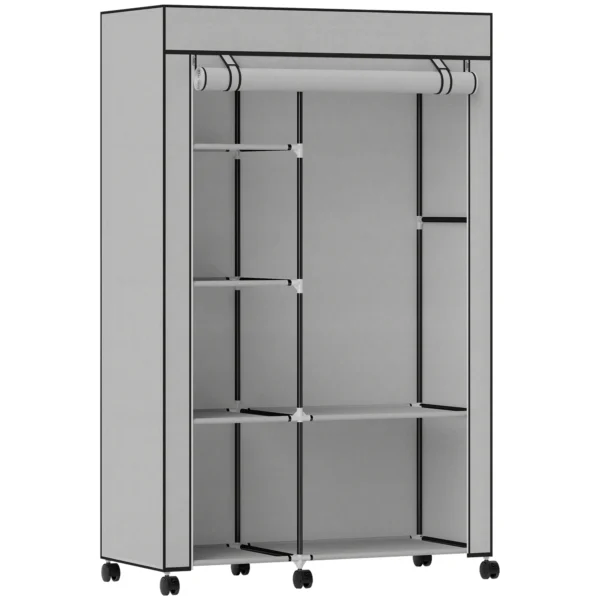 Stoffen Kast, Opbergoplossing, 6 Planken, 1 Kledingstang, Lichtgrijs
