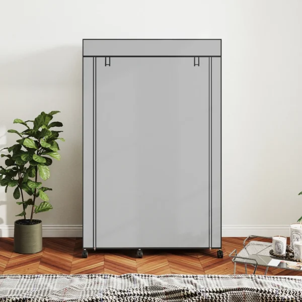 Stoffen Kast, Opbergoplossing, 6 Planken, 1 Kledingstang, Lichtgrijs