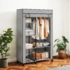 Stoffen Kast, Opbergoplossing, 6 Planken, 1 Kledingstang, Lichtgrijs