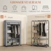 Stoffen Kast, Opbergoplossing, 6 Planken, 1 Kledingstang, Lichtgrijs