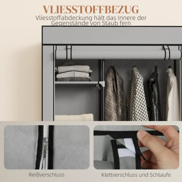 Stoffen Kast, Opbergoplossing, 6 Planken, 1 Kledingstang, Lichtgrijs