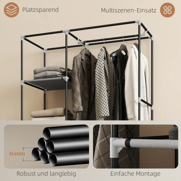 Stoffen Kast, Opbergoplossing, 6 Planken, 1 Kledingstang, Lichtgrijs
