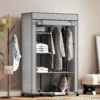 Stoffen Kast, Opbergoplossing, 6 Planken, 1 Kledingstang, Lichtgrijs