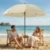 Strandparasol Ø150 Cm Waterafstotend Opvouwbaar Strandparasol Met Zandanker Verstelbare Helling Draagtas Beige