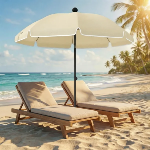 Strandparasol Ø150 Cm Waterafstotend Opvouwbaar Strandparasol Met Zandanker Verstelbare Helling Draagtas Beige