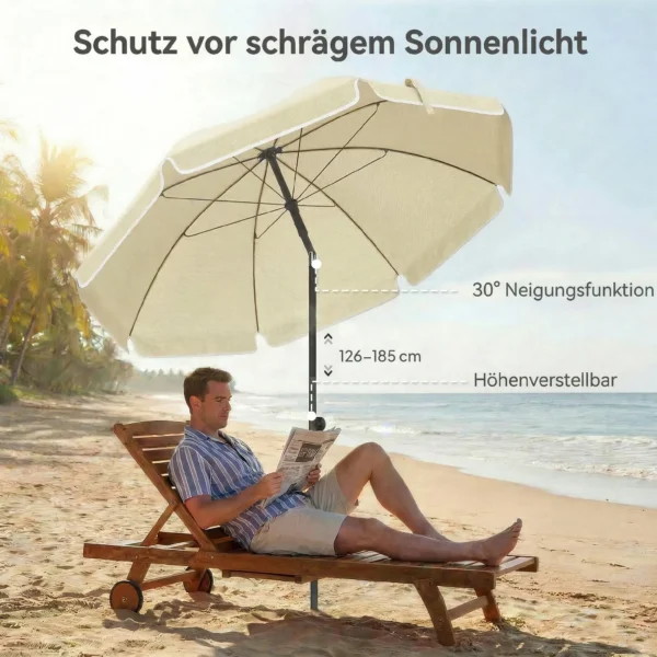 Strandparasol Ø150 Cm Waterafstotend Opvouwbaar Strandparasol Met Zandanker Verstelbare Helling Draagtas Beige