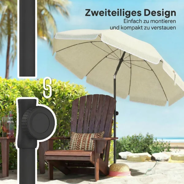 Strandparasol Ø150 Cm Waterafstotend Opvouwbaar Strandparasol Met Zandanker Verstelbare Helling Draagtas Beige