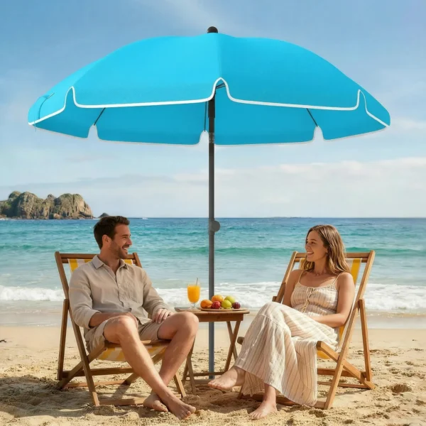 Strandparasol Ø150 Cm Waterafstotend Opvouwbaar Strandparasol Met Zandanker Verstelbare Helling Draagtas Blauw
