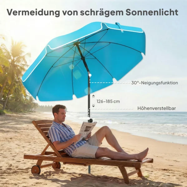 Strandparasol Ø150 Cm Waterafstotend Opvouwbaar Strandparasol Met Zandanker Verstelbare Helling Draagtas Blauw