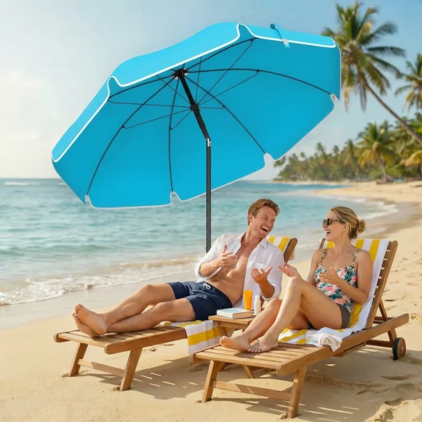 Strandparasol Ø150 Cm Waterafstotend Opvouwbaar Strandparasol Met Zandanker Verstelbare Helling Draagtas Blauw