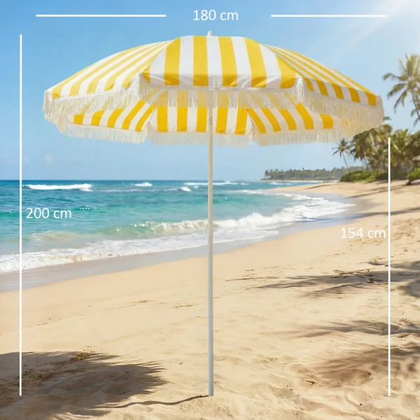 Strandparasol Ø180 Cm Met Zandanker, Verstelbare Helling, Draagtas Voor Reizen, Strand, Geel + Wit