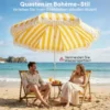 Strandparasol Ø180 Cm Met Zandanker, Verstelbare Helling, Draagtas Voor Reizen, Strand, Geel + Wit