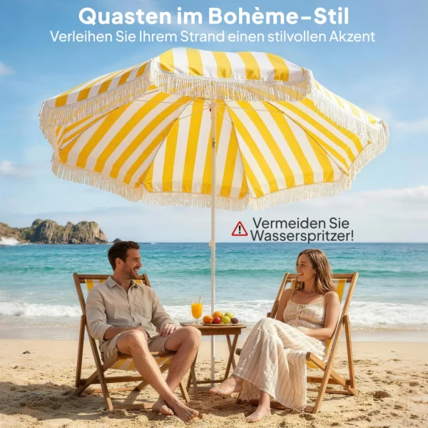Strandparasol Ø180 Cm Met Zandanker, Verstelbare Helling, Draagtas Voor Reizen, Strand, Geel + Wit