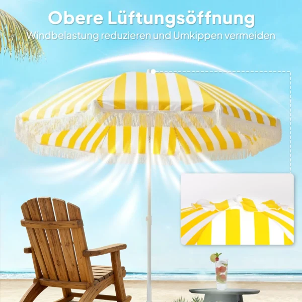 Strandparasol Ø180 Cm Met Zandanker, Verstelbare Helling, Draagtas Voor Reizen, Strand, Geel + Wit