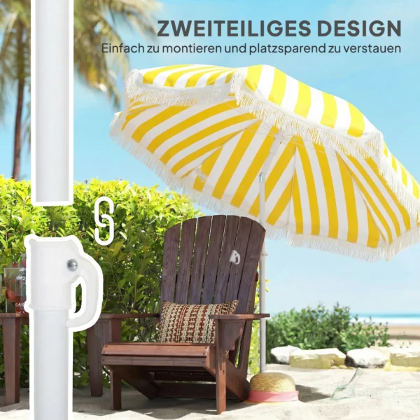 Strandparasol Ø180 Cm Met Zandanker, Verstelbare Helling, Draagtas Voor Reizen, Strand, Geel + Wit