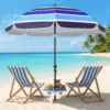 Strandparasol Ø198 Cm UV30+ Strandparasol Met Inklapbare Tafel Drankhouder Verstelbare Kanteling Meerkleurig