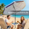 Strandparasol Ø198 Cm UV30+ Strandparasol Met Inklapbare Tafel Drankhouder Verstelbare Kanteling Meerkleurig