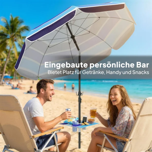 Strandparasol Ø198 Cm UV30+ Strandparasol Met Inklapbare Tafel Drankhouder Verstelbare Kanteling Meerkleurig