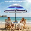 Strandparasol Ø198 Cm UV30+ Strandparasol Met Inklapbare Tafel Drankhouder Verstelbare Kanteling Meerkleurig