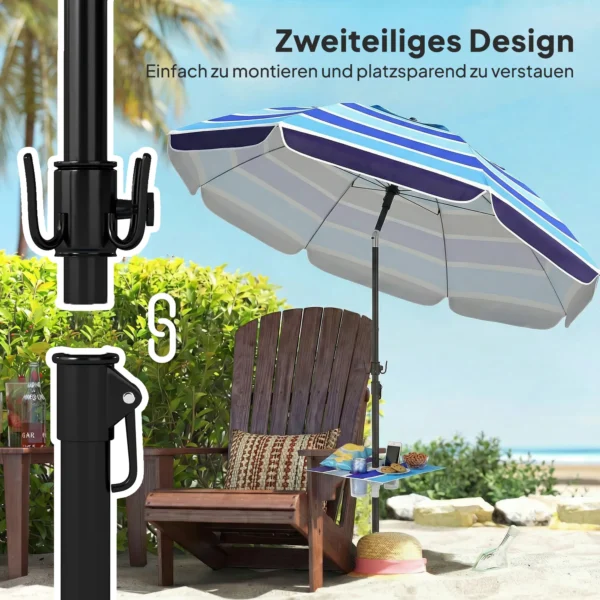 Strandparasol Ø198 Cm UV30+ Strandparasol Met Inklapbare Tafel Drankhouder Verstelbare Kanteling Meerkleurig