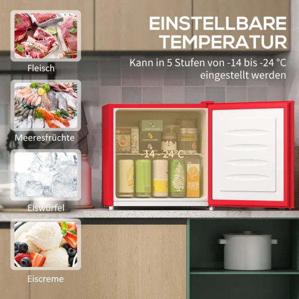 Tafelvriezer Met Een Capaciteit Van 35 Liter, Kleine Vriezer Met Omkeerbare Deur, Rood