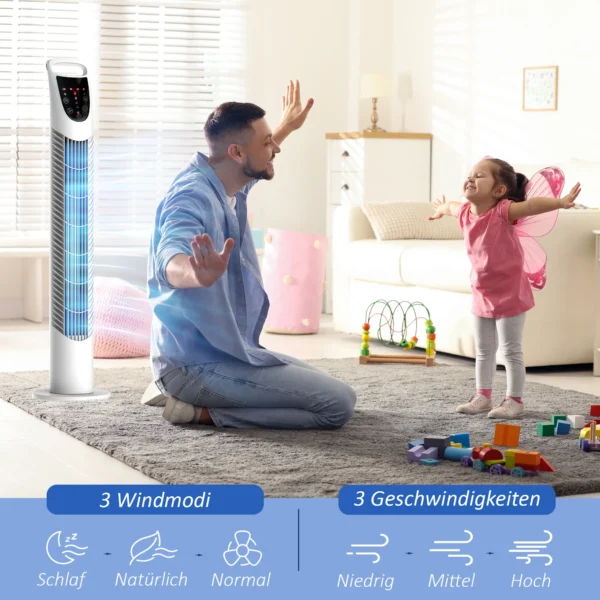 Torenventilator, 3 Modi, Stille Werking, Timer, Afstandsbediening, 18x78,5cm, Wit
