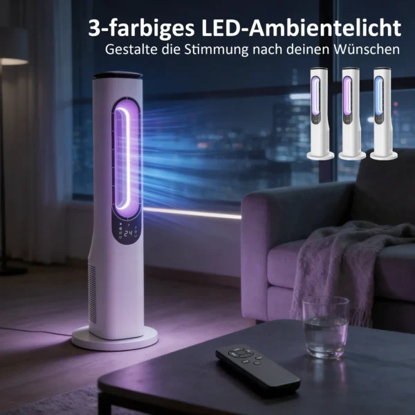 Torenventilator Zonder Rotor Voor Slaapkamers, 35 DB Stille Staande Ventilator Met 50° Oscillatie, LED verlichting, 3 Snelheden, 15 uurs Timer, Wit