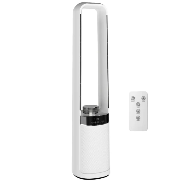 Torenventilator Zonder Rotorbladen, Met 45° Oscillatie, LED licht, 3 Snelheden, 12 uurs Timer, Afstandsbediening