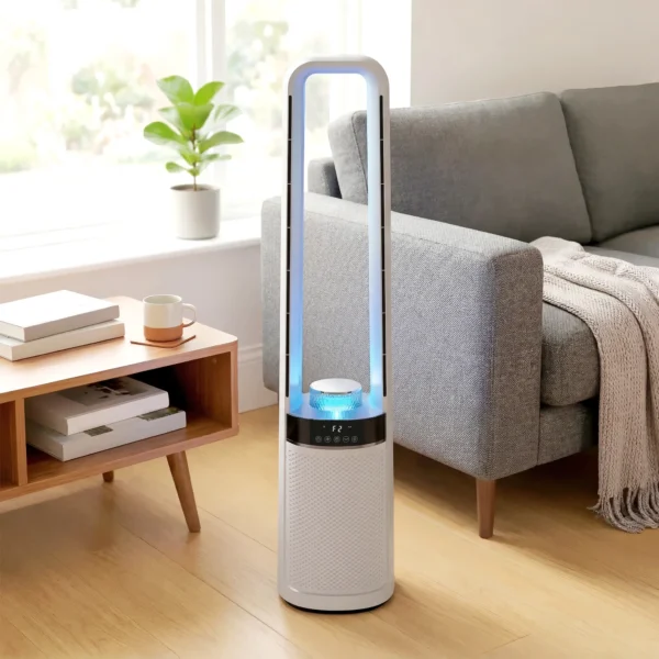 Torenventilator Zonder Rotorbladen, Met 45° Oscillatie, LED licht, 3 Snelheden, 12 uurs Timer, Afstandsbediening