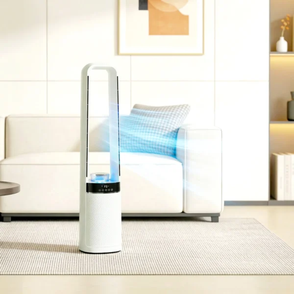 Torenventilator Zonder Rotorbladen, Met 45° Oscillatie, LED licht, 3 Snelheden, 12 uurs Timer, Afstandsbediening