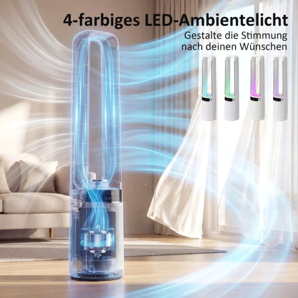 Torenventilator Zonder Rotorbladen, Met 45° Oscillatie, LED licht, 3 Snelheden, 12 uurs Timer, Afstandsbediening