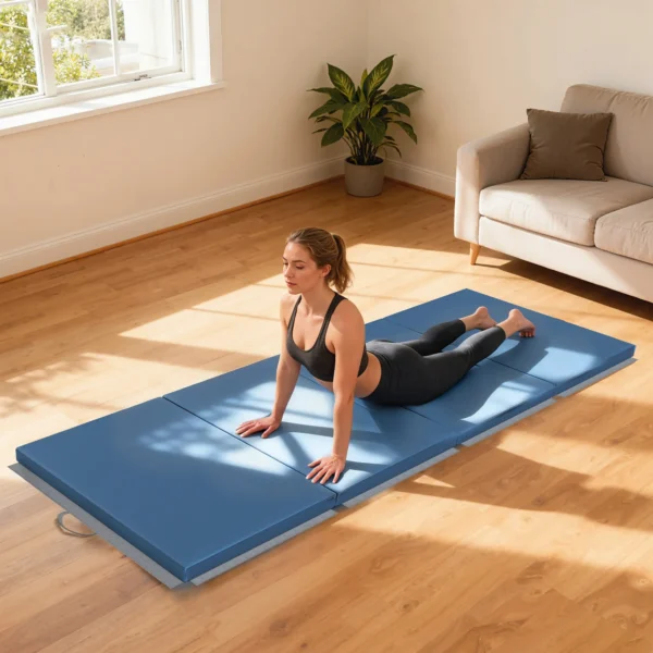 Trainingsmat, Opvouwbare Fitnessmat Sportmat Met Handvatten Voor Yoga, MMA, Fitness, Pilates 240 X 120 X 5 Cm Lichtblauw