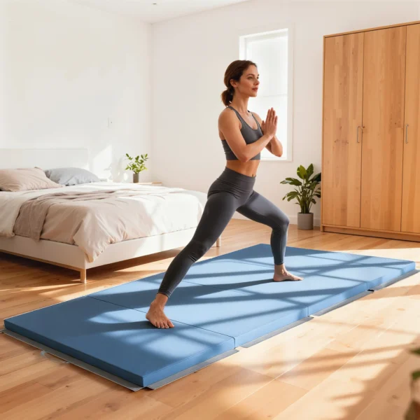 Trainingsmat, Opvouwbare Fitnessmat Sportmat Met Handvatten Voor Yoga, MMA, Fitness, Pilates 240 X 120 X 5 Cm Lichtblauw
