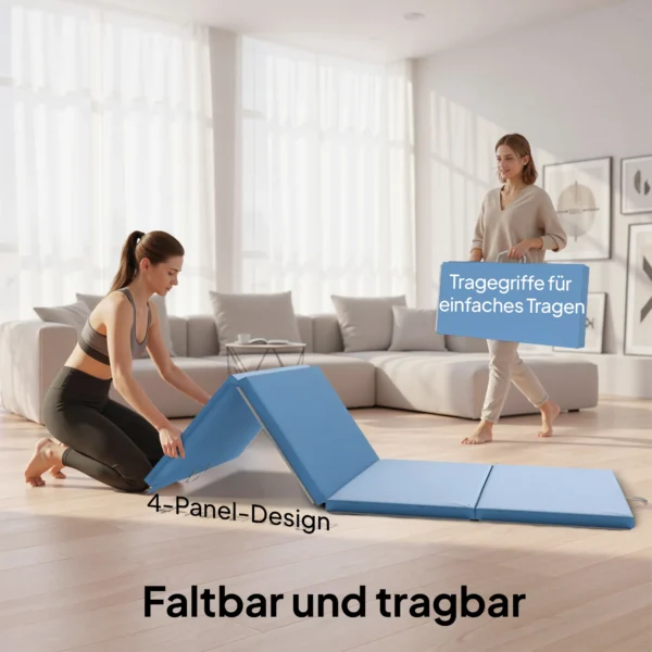 Trainingsmat, Opvouwbare Fitnessmat Sportmat Met Handvatten Voor Yoga, MMA, Fitness, Pilates 240 X 120 X 5 Cm Lichtblauw