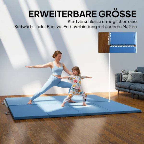 Trainingsmat, Opvouwbare Fitnessmat Sportmat Met Handvatten Voor Yoga, MMA, Fitness, Pilates 240 X 120 X 5 Cm Lichtblauw