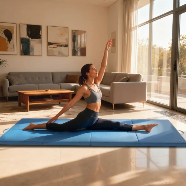 Trainingsmat, Opvouwbare Fitnessmat Sportmat Met Handvatten Voor Yoga, MMA, Fitness, Pilates 240 X 120 X 5 Cm Lichtblauw