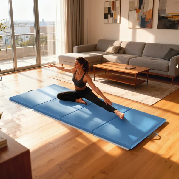 Trainingsmat, Opvouwbare Fitnessmat Sportmat Met Handvatten Voor Yoga, MMA, Fitness, Pilates 240 X 120 X 5 Cm Lichtblauw