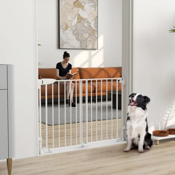 Traphekje Deurbeveiligingshekje 74,5 111,5cm Deurhekje Met Auto Sluit Tweezijdige Eenhandige Opening Wit