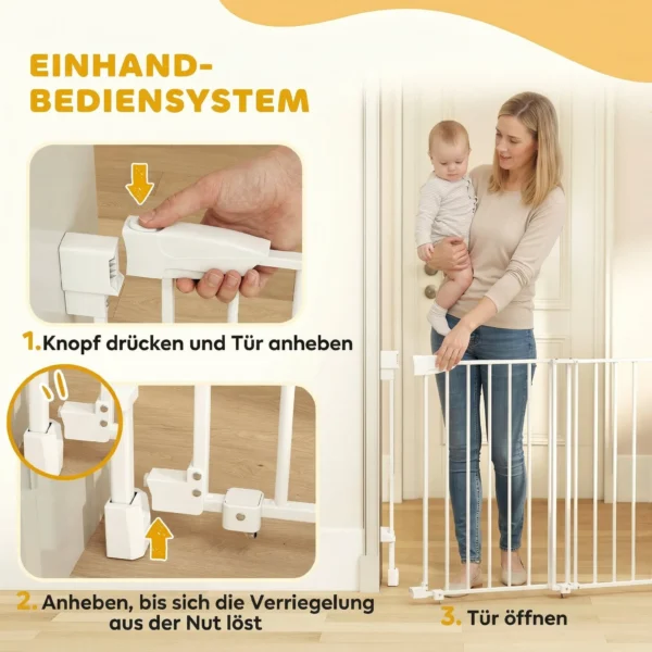 Traphekje Deurbeveiligingshekje 74,5 111,5cm Deurhekje Met Auto Sluit Tweezijdige Eenhandige Opening Wit