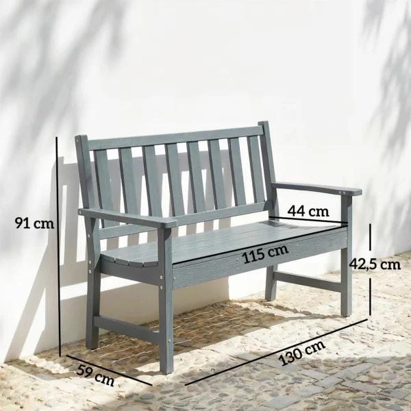 Tuinbank 2 zits Weerbestendig Kunststof Buitenbank Met Lamellenontwerp Houtlook Rugleuning Grijs
