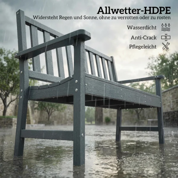 Tuinbank 2 zits Weerbestendig Kunststof Buitenbank Met Lamellenontwerp Houtlook Rugleuning Grijs