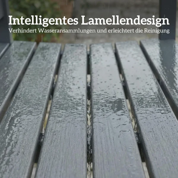 Tuinbank 2 zits Weerbestendig Kunststof Buitenbank Met Lamellenontwerp Houtlook Rugleuning Grijs