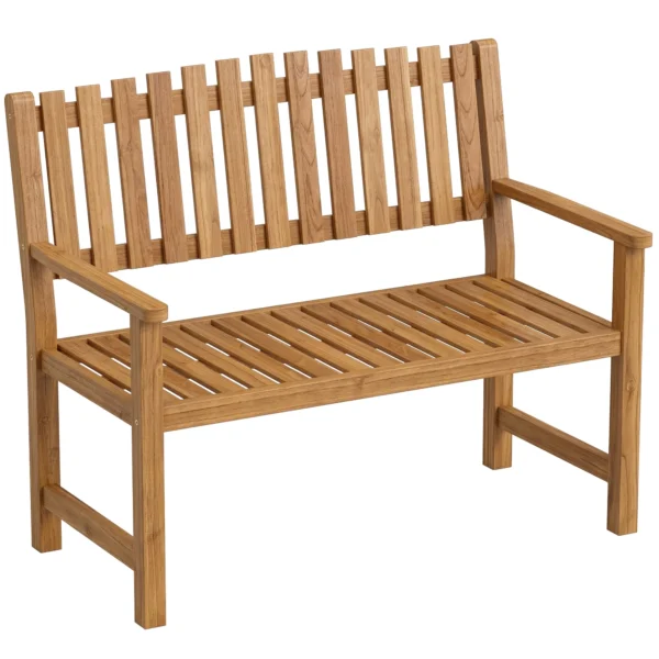 Tuinbank 2 zits Weerbestendige Houten Bank Met Lamellenontwerp Armleuningen, Houten Zitbank Tot 320 Kg 112 X 64 X 92 Cm Natuurhout