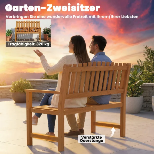 Tuinbank 2 zits Weerbestendige Houten Bank Met Lamellenontwerp Armleuningen, Houten Zitbank Tot 320 Kg 112 X 64 X 92 Cm Natuurhout