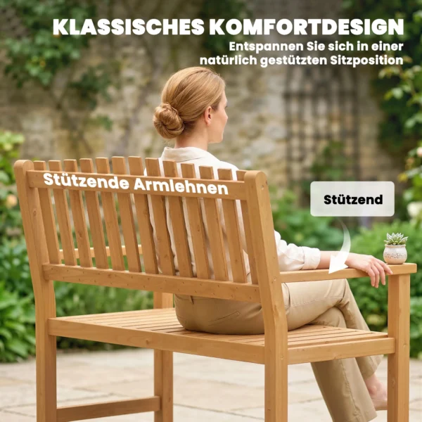 Tuinbank 2 zits Weerbestendige Houten Bank Met Lamellenontwerp Armleuningen, Houten Zitbank Tot 320 Kg 112 X 64 X 92 Cm Natuurhout