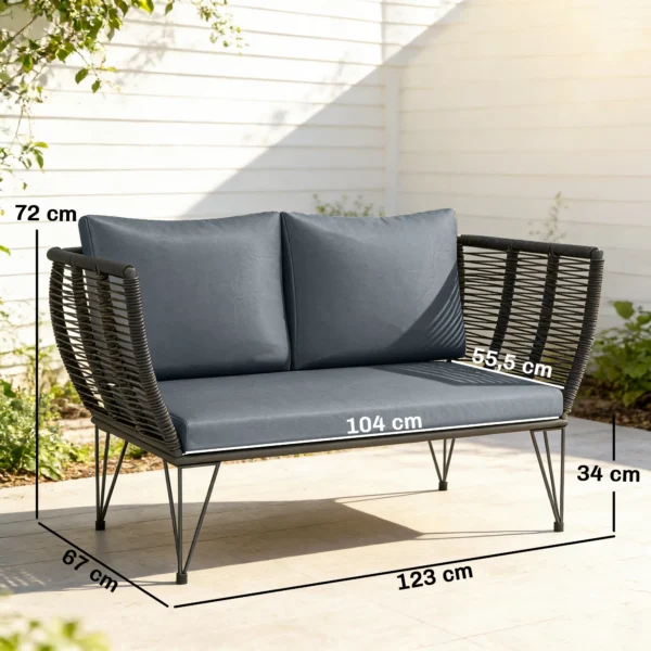 Tuinbank Met Kussens 2 zits Bank Outdoor Balkon Bank Rieten Bank Polyrattan Tuinmeubilair 123 X 67 X 72 Cm Lichtgrijs