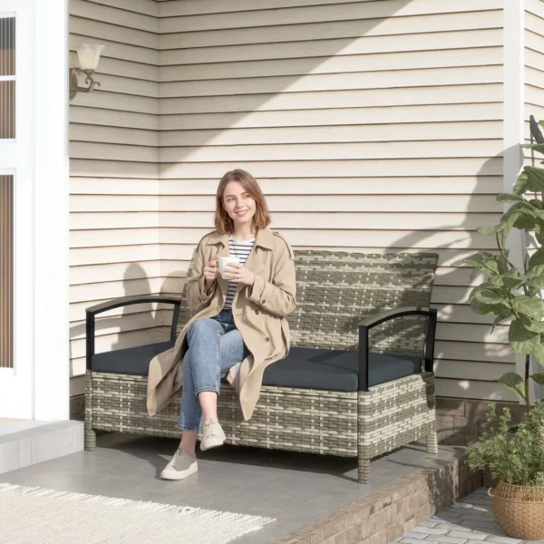 Tuinbank Met Opbergruimte 2 zits Bank Met Kussens Handgrepen 125L Poly Rattan 123 X 70 X 82 Cm Donkergrijs