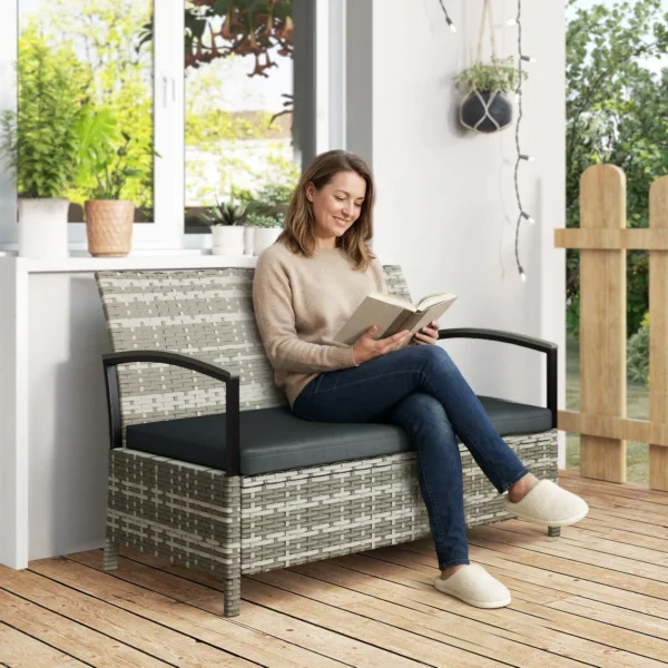 Tuinbank Met Opbergruimte 2 zits Bank Met Kussens Handgrepen 125L Poly Rattan 123 X 70 X 82 Cm Donkergrijs