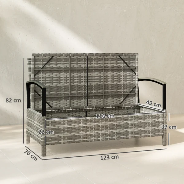 Tuinbank Met Opbergruimte 2 zits Bank Met Kussens Handgrepen 125L Poly Rattan 123 X 70 X 82 Cm Donkergrijs
