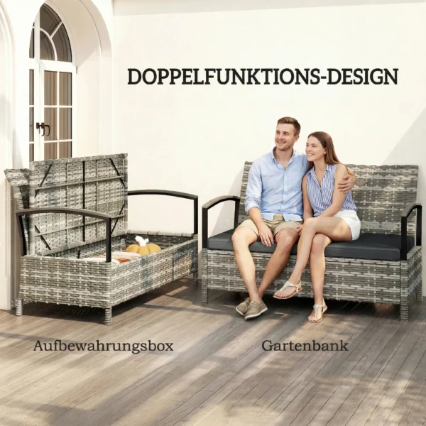 Tuinbank Met Opbergruimte 2 zits Bank Met Kussens Handgrepen 125L Poly Rattan 123 X 70 X 82 Cm Donkergrijs